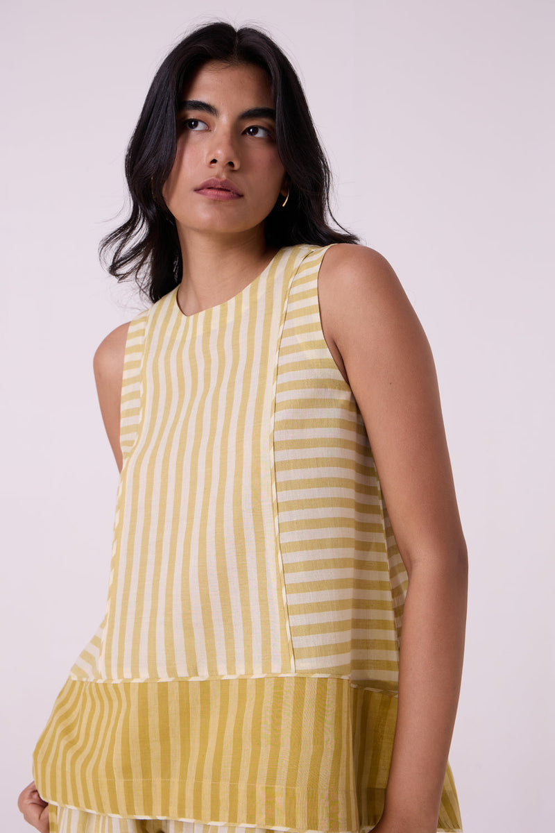 Asahi Yellow Striped Handwoven Tent top handwoven cotton top/shirt by The Summer House in yellow for women in Singapore