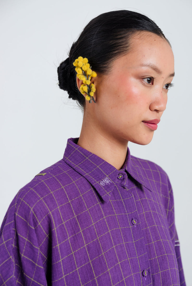 Drift Handloom Shirt handwoven cotton top/shirt by JodiLife in purple for women in Singapore