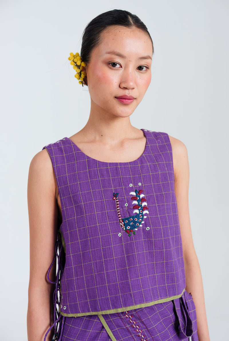 Drift Handloom Overlay handwoven cotton jacket/overlay by JodiLife in purple for women in Singapore