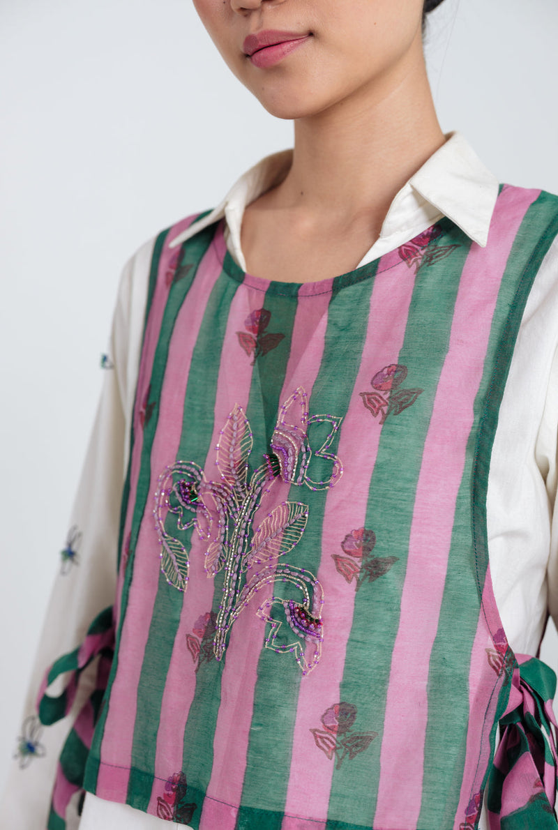 Twirl Overlay mul chanderi jacket/overlay by JodiLife in pink, green for women in Singapore