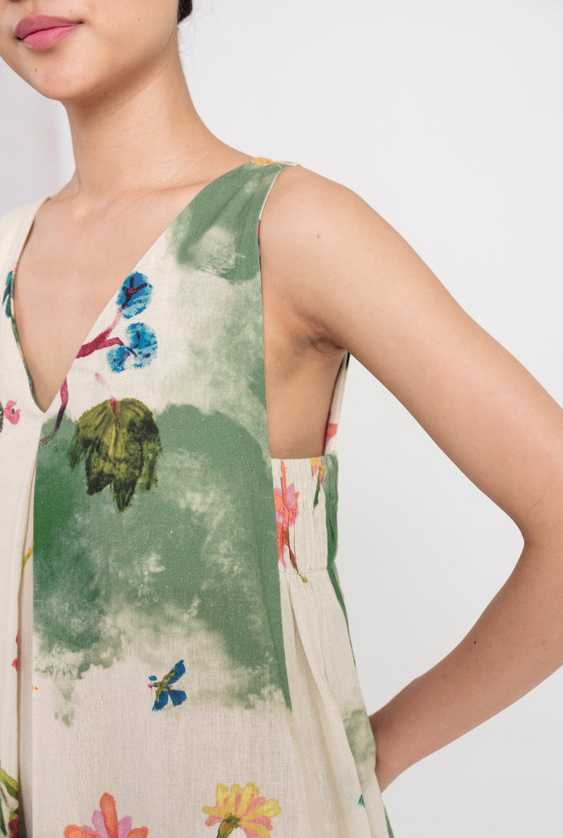 Sway Day Dress cotton flex dress by JodiLife in offwhite, green for women in Singapore