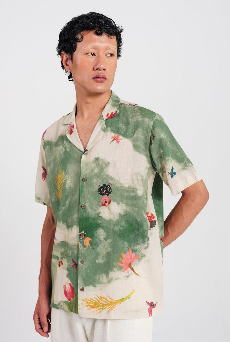 Sway Men Shirt cotton shirt by Jodi Men in offwhite, green for men in Singapore