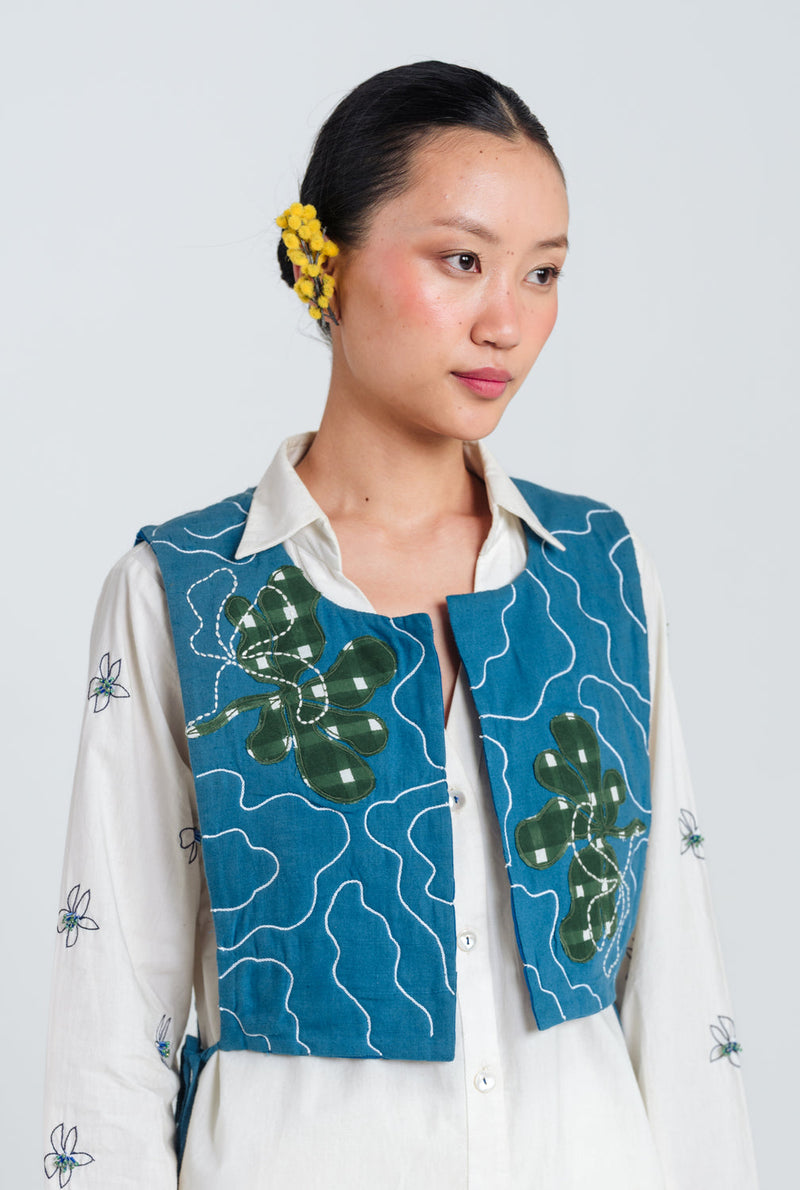 Ether Handloom Quilted Overlay kala cotton jacket/overlay by JodiLife in blue for women in Singapore