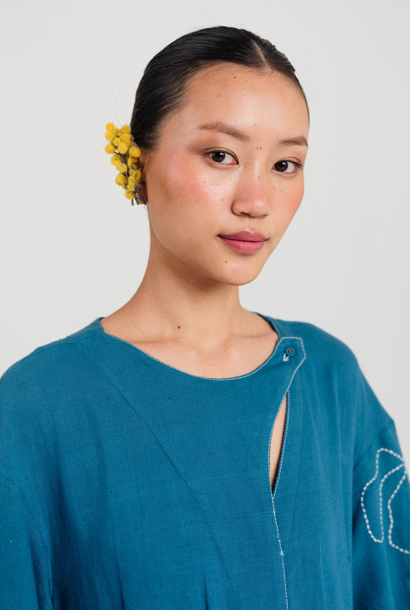 Ether Handloom Day Dress kala cotton dress by JodiLife in blue for women in Singapore