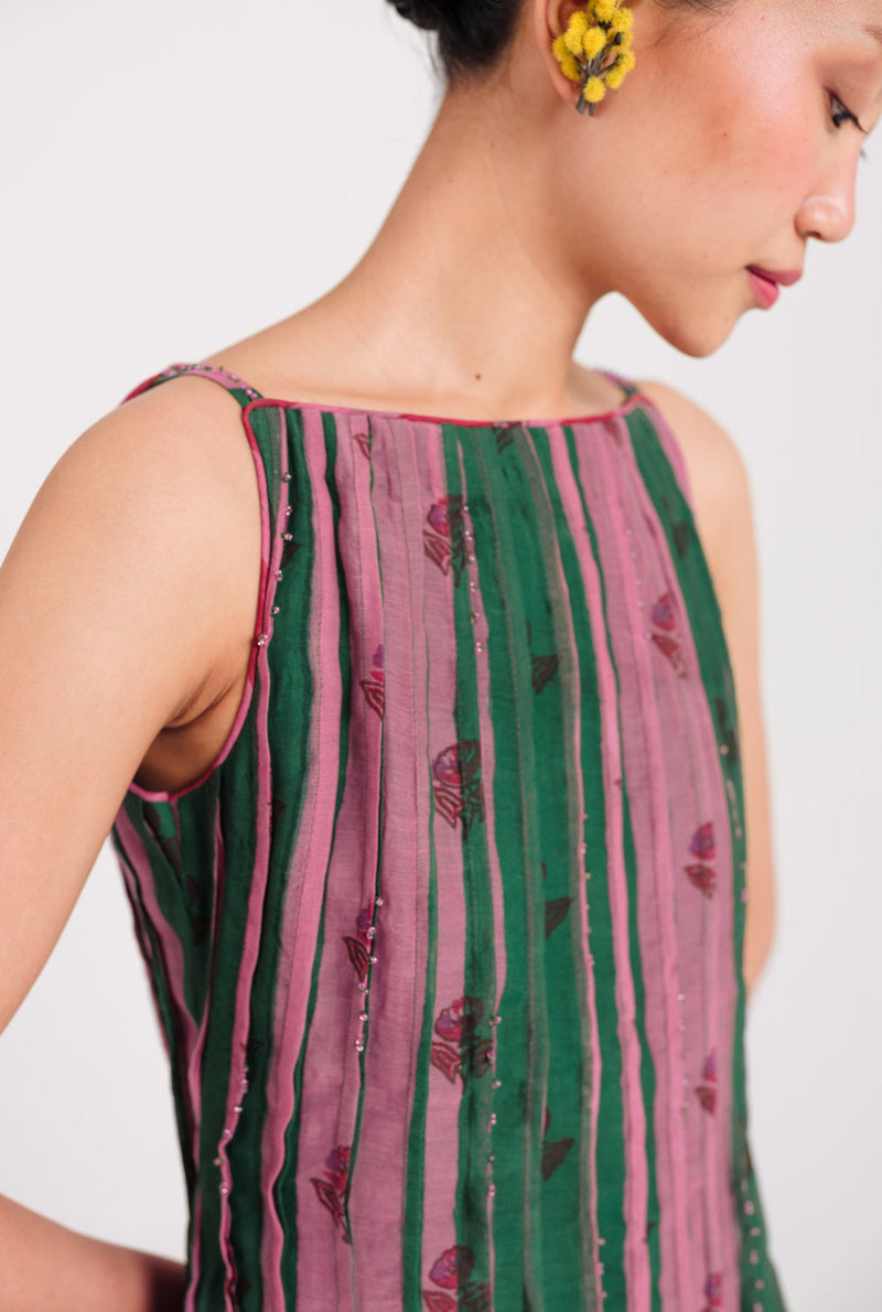 Twirl Pleated Dress mul chanderi dress by JodiLife in pink, green for women in Singapore