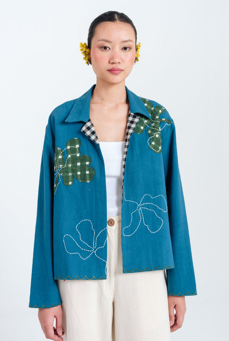 Ether Handloom Jacket kala cotton jacket/overlay by JodiLife in blue for women in Singapore