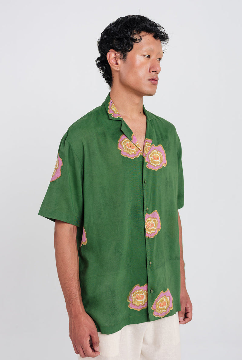 Flow Shirt muslin silk shirt by Jodi Men in green for men in Singapore