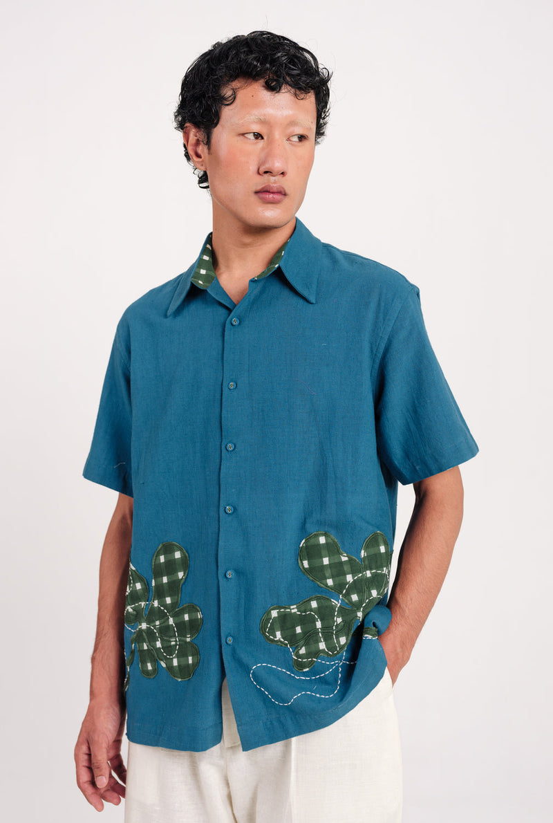Ether Handloom Men Shirt kala cotton shirt by Jodi Men in blue for men in Singapore