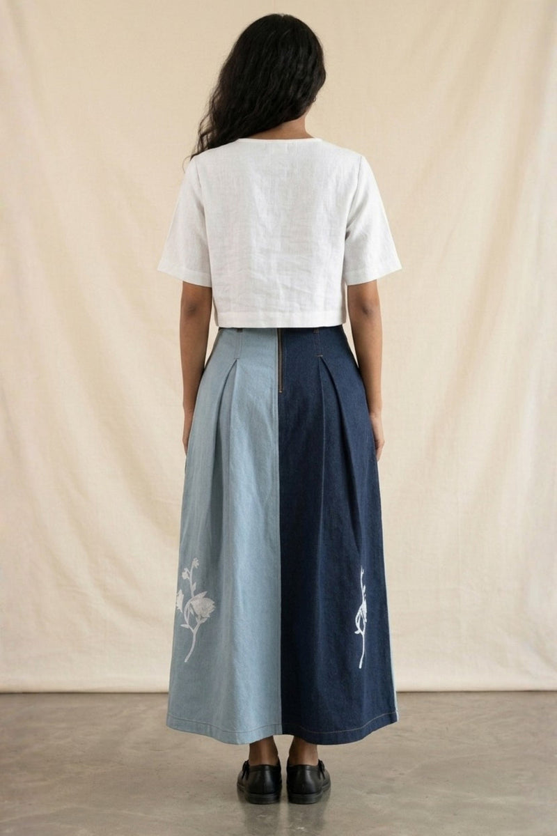 Judy Denim Panelled Skirt denim skirt by Doodlage in blue for women in Singapore