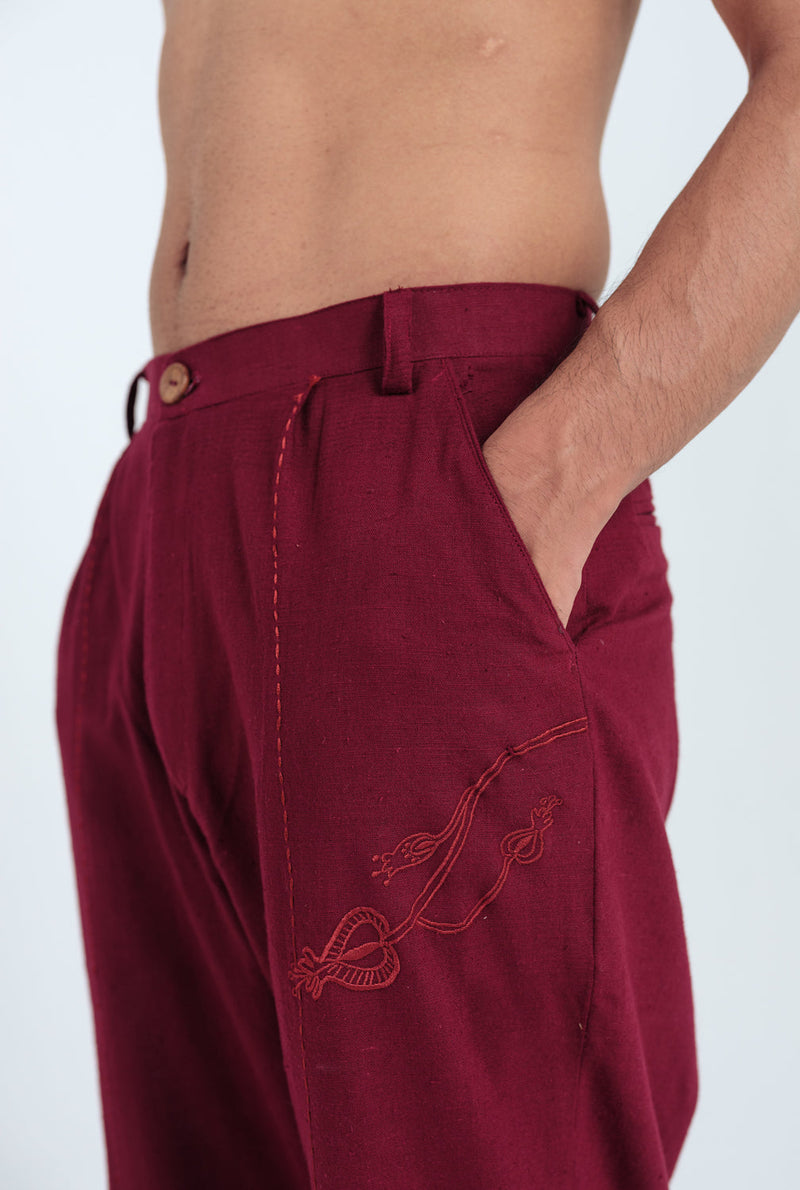 Kuhu Handloom Trouser kala cotton pant/trouser by Jodi Men in red for men in Singapore