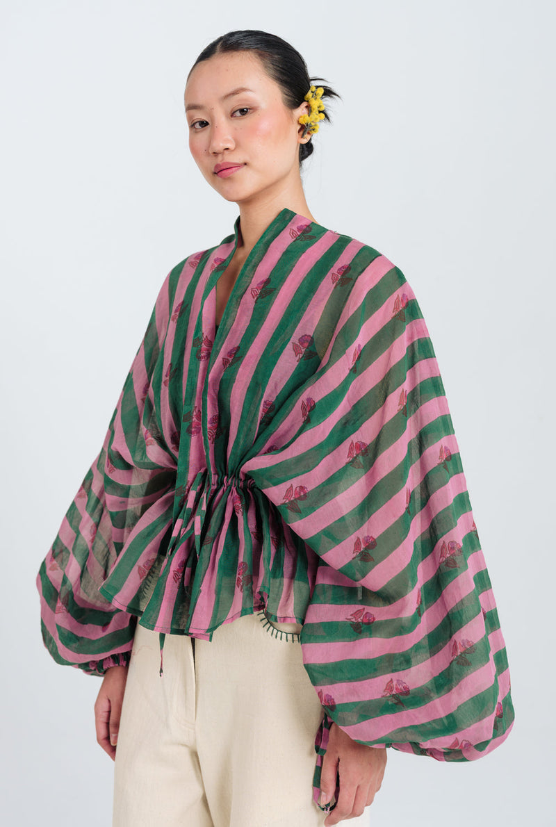 Twirl Overlay Jacket mul chanderi jacket/overlay by JodiLife in pink, green for women in Singapore