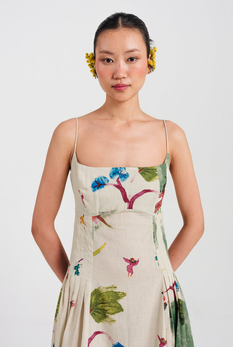 Sway Pleated Dress cotton flex dress by JodiLife in offwhite, green for women in Singapore