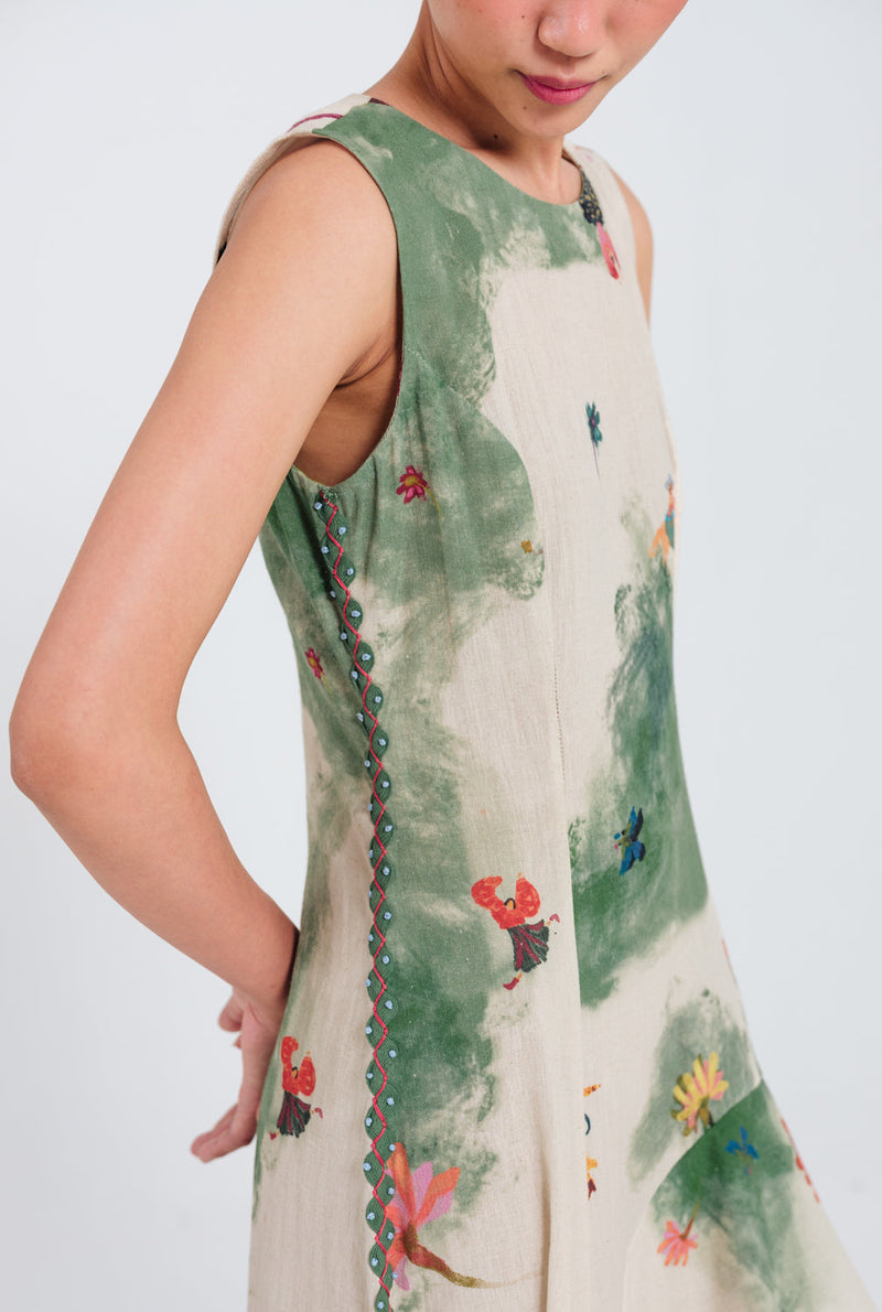 Sway Asymmetric Dress cotton flex dress by JodiLife in offwhite, green for women in Singapore