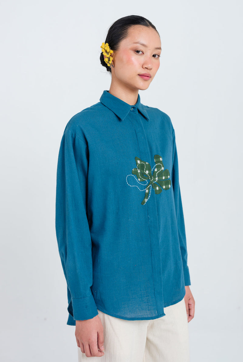 Ether Handloom Shirt kala cotton top/shirt by JodiLife in blue for women in Singapore