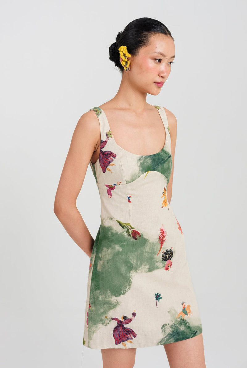 Sway Short Dress cotton flex dress by JodiLife in offwhite, green for women in Singapore
