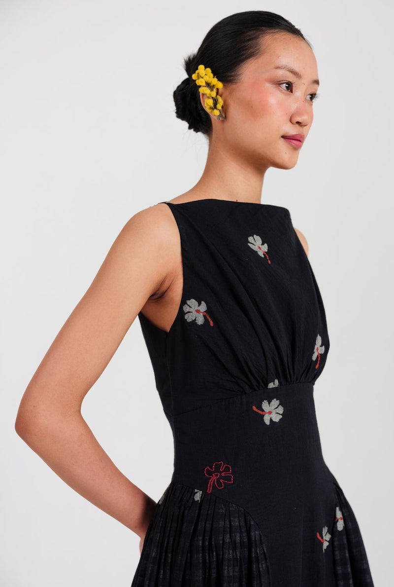 Leap Jamdani Panel Dress jamdani dress by JodiLife in black for women in Singapore