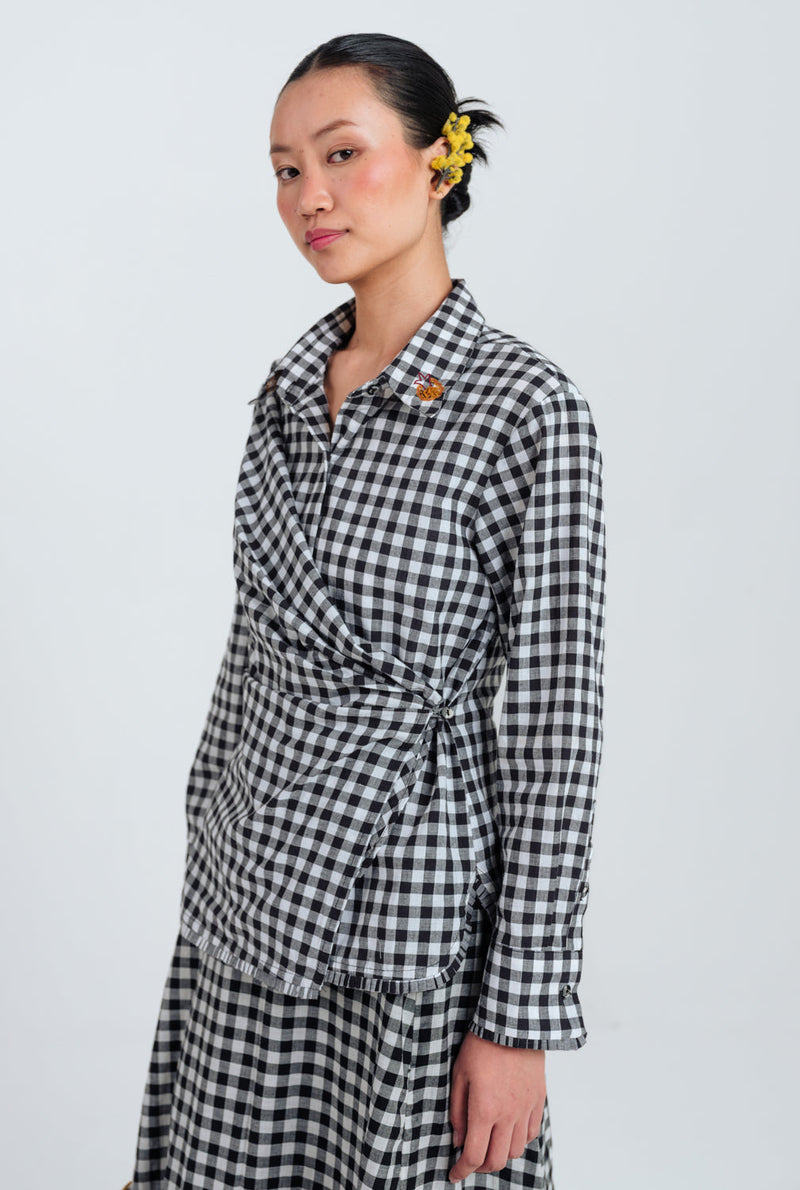 Groove Handloom Wrap Shirt handwoven cotton top/shirt by JodiLife in black, white for women in Singapore