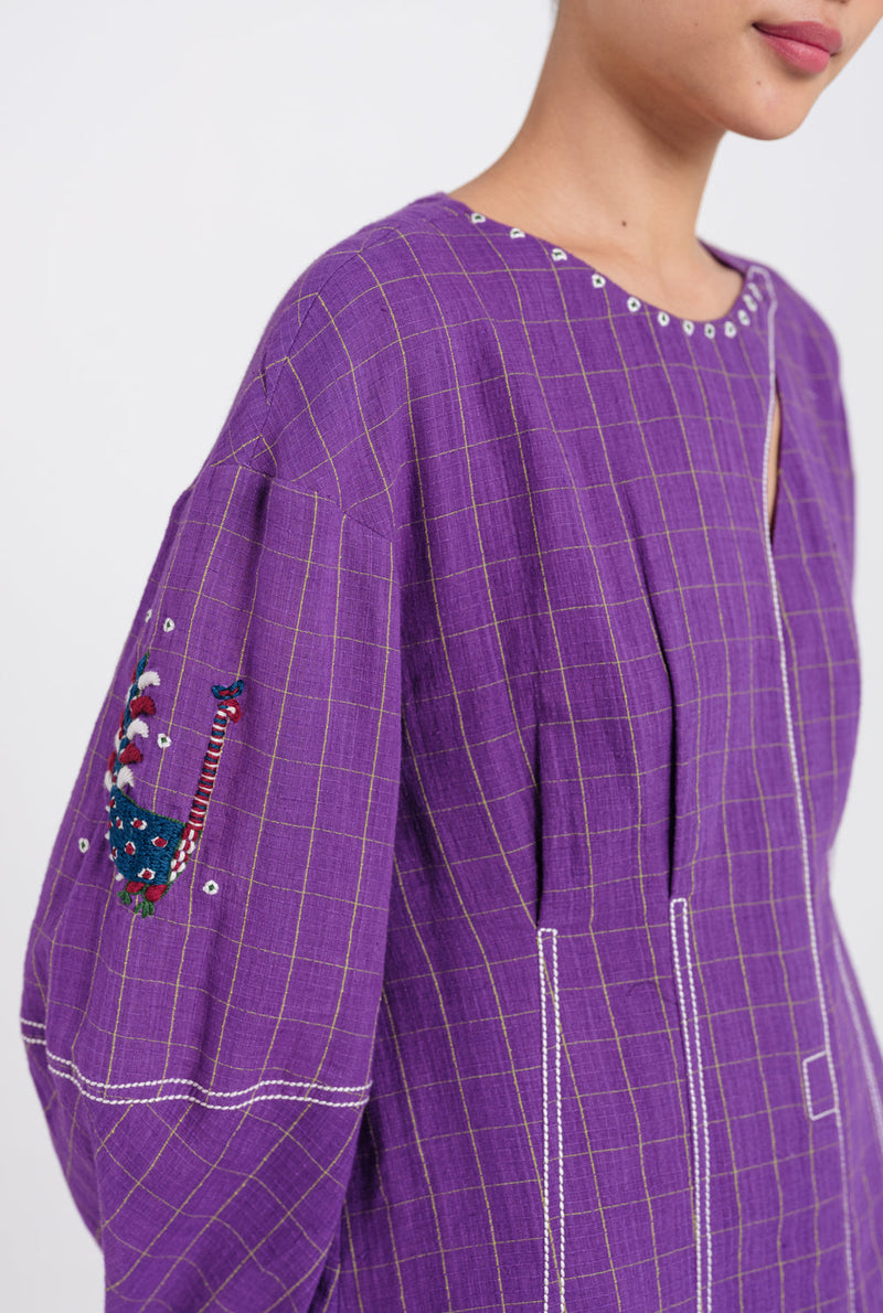 Drift Handloom Day Dress handwoven cotton dress by JodiLife in purple for women in Singapore