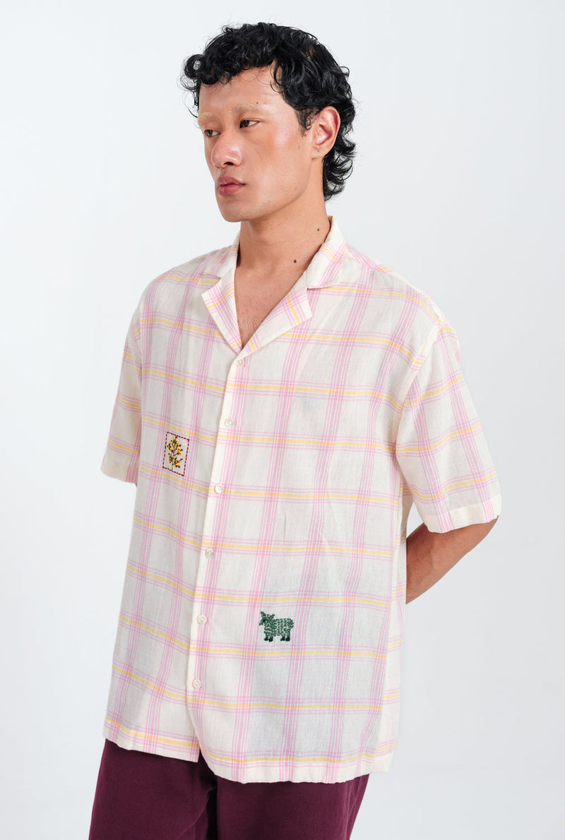 Chataai Men Shirt cotton shirt by Jodi Men in white, pink for men in Singapore