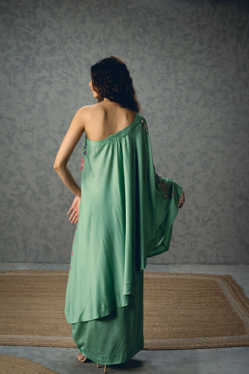 NATSU CO-ORD SET- BLUE silk by Paulmi & Harsh in blue color for women in Singapore