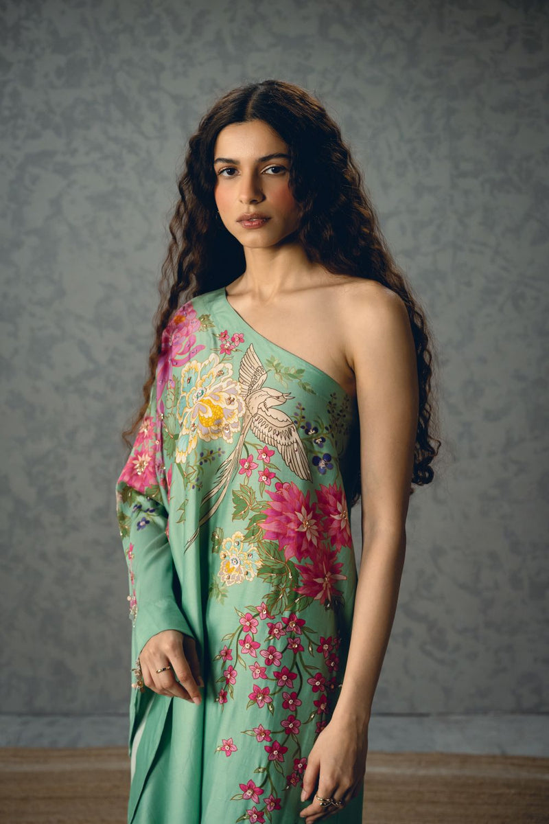 NATSU CO-ORD SET- BLUE silk by Paulmi & Harsh in blue color for women in Singapore