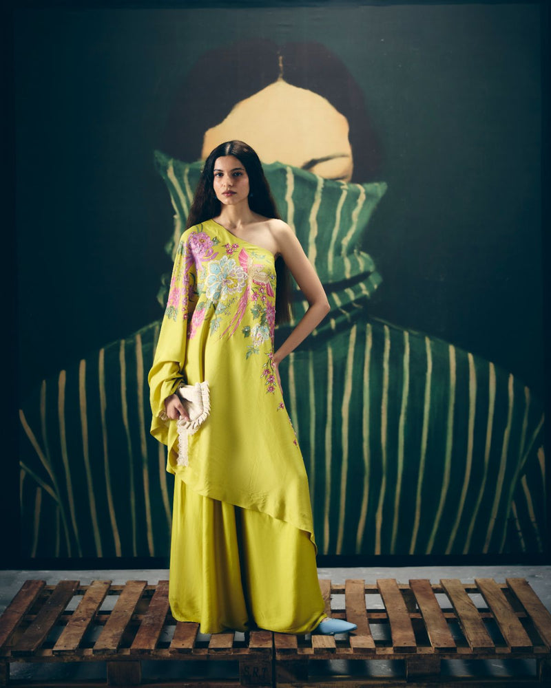NATSU CO-ORD SET- YELLOW silk by Paulmi & Harsh in yellow color for women in Singapore