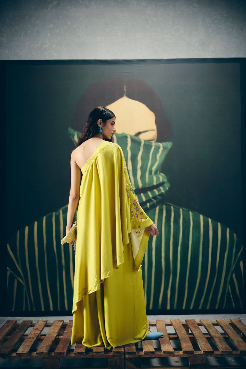NATSU CO-ORD SET- YELLOW silk by Paulmi & Harsh in yellow color for women in Singapore