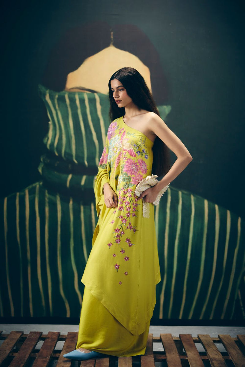 NATSU CO-ORD SET- YELLOW silk by Paulmi & Harsh in yellow color for women in Singapore