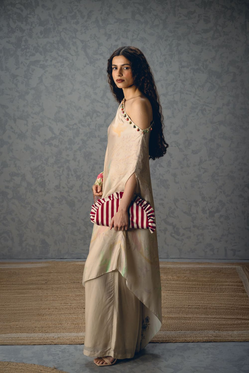 NATSU CO-ORD SET- IVORY satin by Paulmi & Harsh in ivory color for women in Singapore