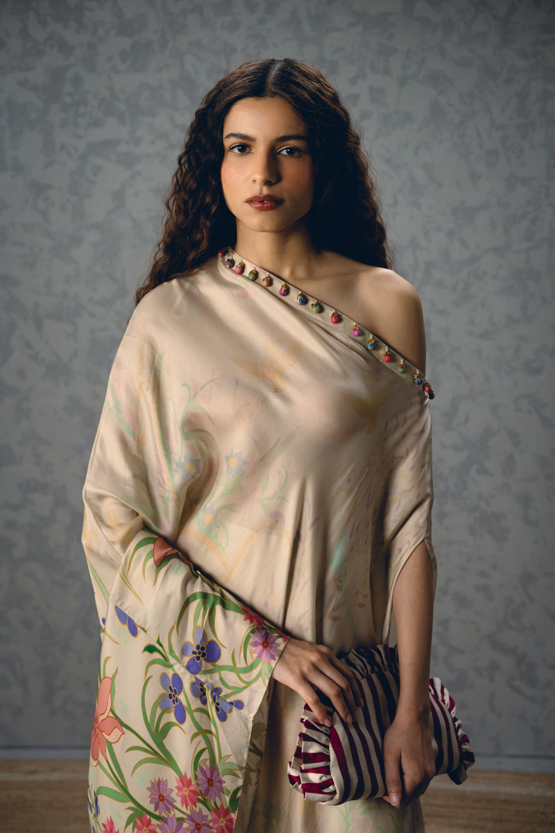 NATSU CO-ORD SET- IVORY satin by Paulmi & Harsh in ivory color for women in Singapore