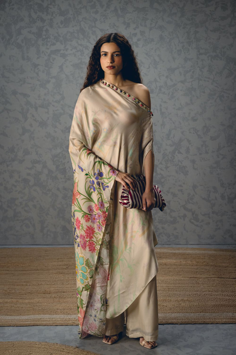 NATSU CO-ORD SET- IVORY satin by Paulmi & Harsh in ivory color for women in Singapore
