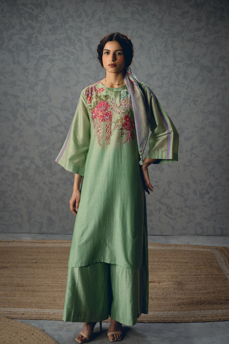 SHIRO KURTA SET- BLUE silk by Paulmi & Harsh in blue color for women in Singapore