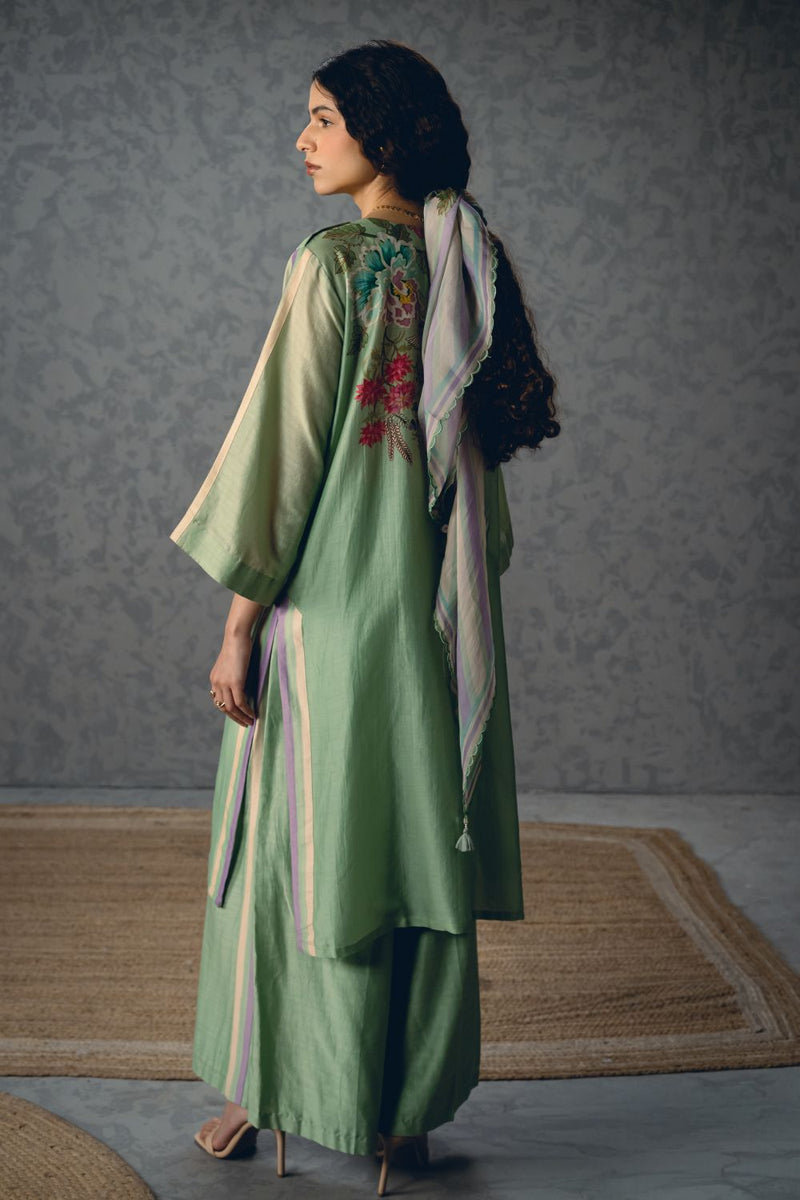 SHIRO KURTA SET- BLUE silk by Paulmi & Harsh in blue color for women in Singapore