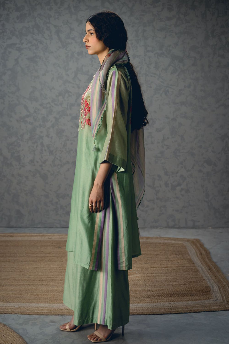 SHIRO KURTA SET- BLUE silk by Paulmi & Harsh in blue color for women in Singapore