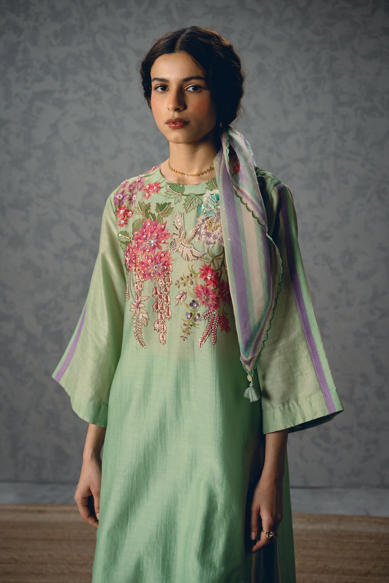 SHIRO KURTA SET- BLUE silk by Paulmi & Harsh in blue color for women in Singapore