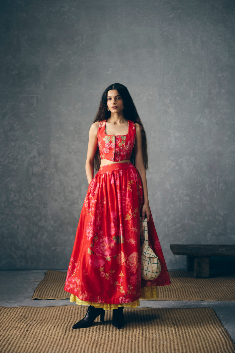 EMBER SET silk by Paulmi & Harsh in red color for women in Singapore