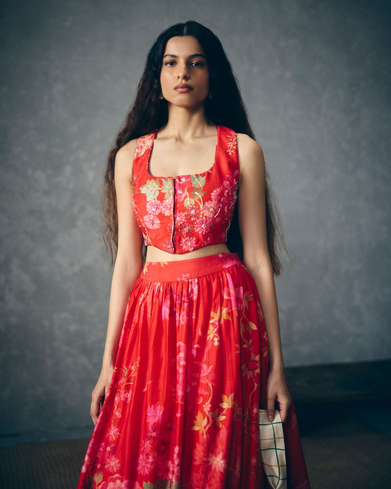 EMBER SET silk by Paulmi & Harsh in red color for women in Singapore