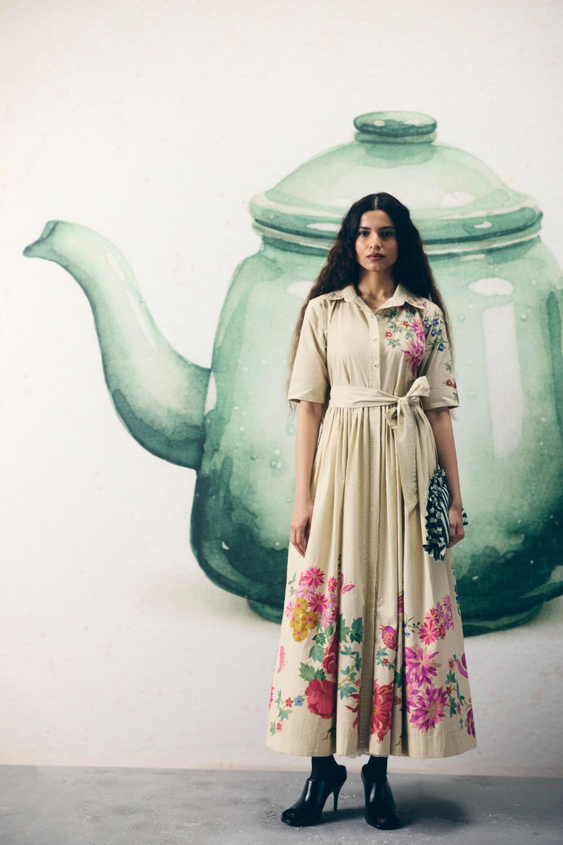 MOONFLOWER TIE DRESS poplin dress by Paulmi & Harsh in ivory for women Singapore