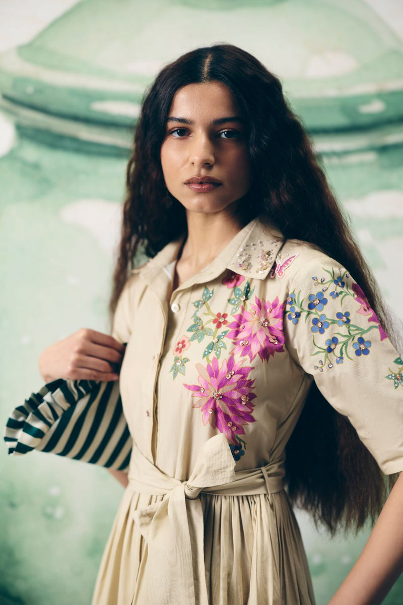 MOONFLOWER TIE DRESS poplin dress by Paulmi & Harsh in ivory for women Singapore