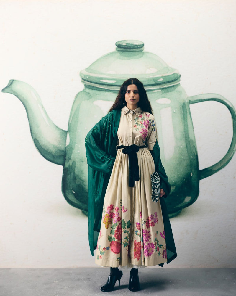 MOONFLOWER TIE DRESS poplin dress by Paulmi & Harsh in ivory for women Singapore