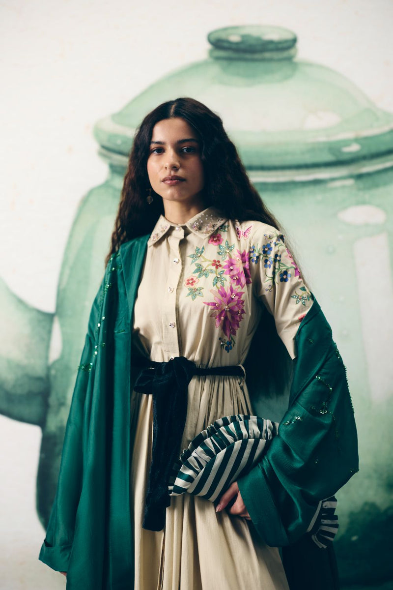 MOONFLOWER TIE DRESS poplin dress by Paulmi & Harsh in ivory for women Singapore