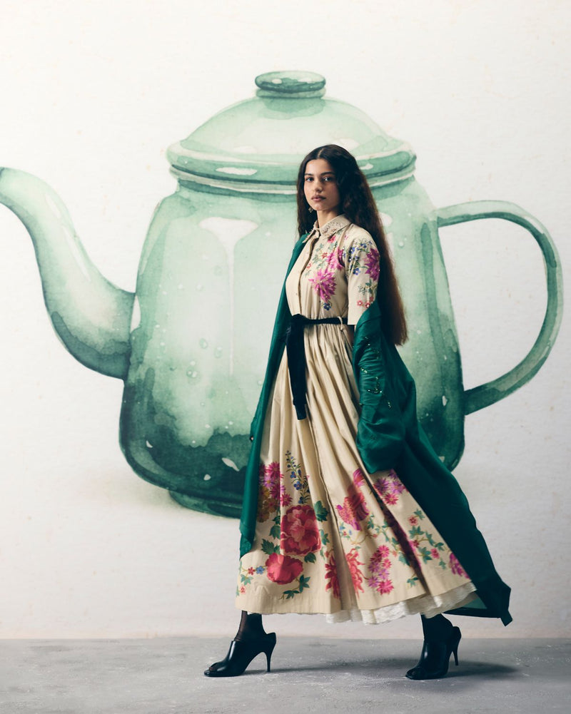 MOONFLOWER TIE DRESS poplin dress by Paulmi & Harsh in ivory for women Singapore