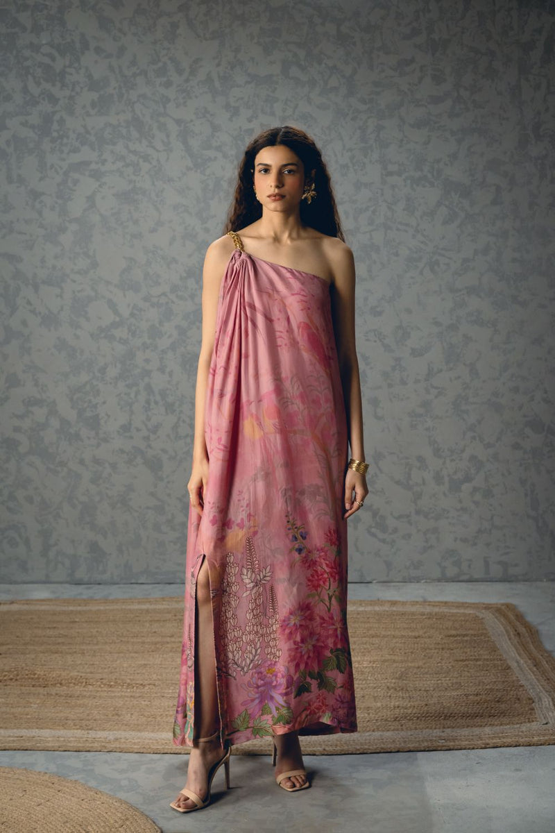 PENELOPE DRESS- PINK silk by Paulmi & Harsh in pink color for women in Singapore