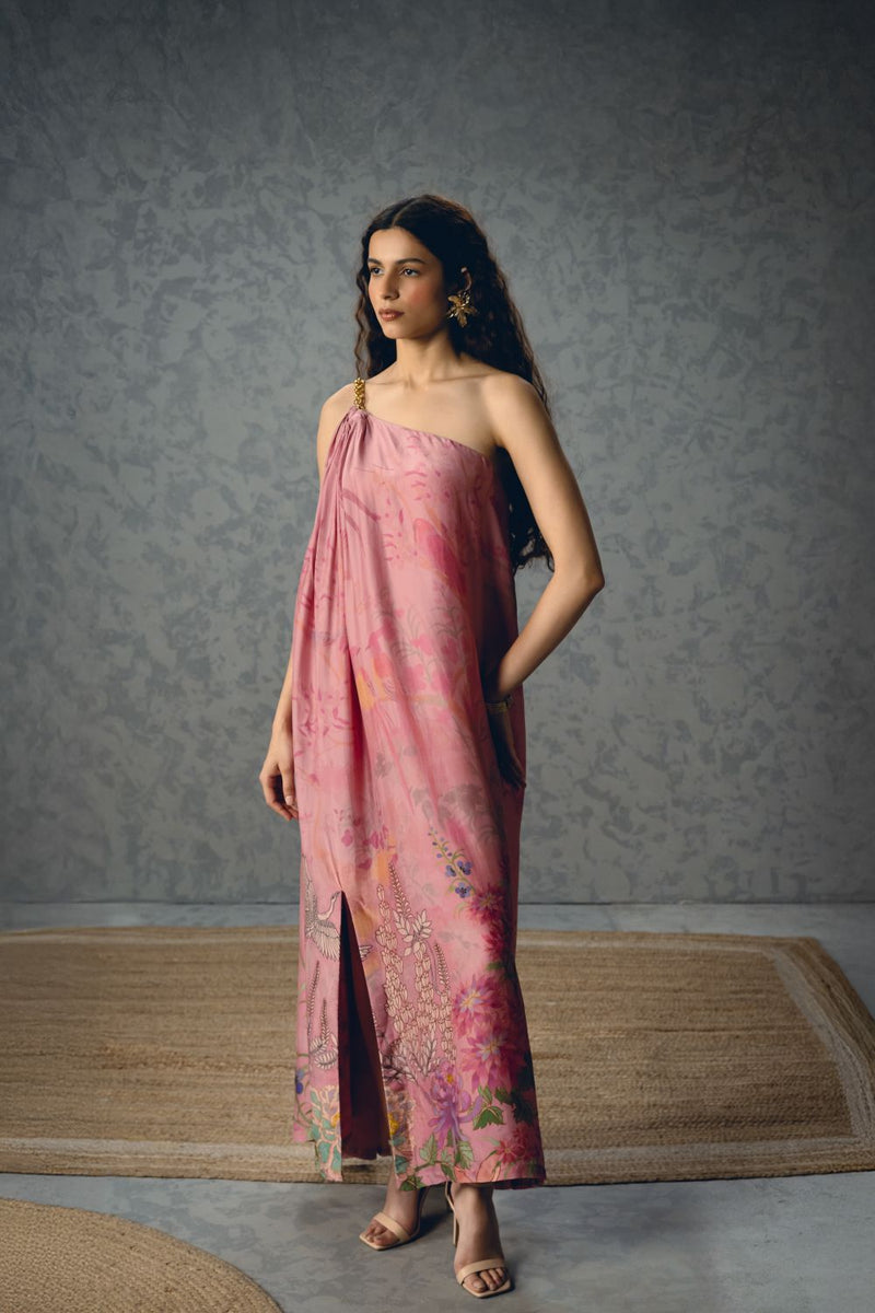 PENELOPE DRESS- PINK silk by Paulmi & Harsh in pink color for women in Singapore