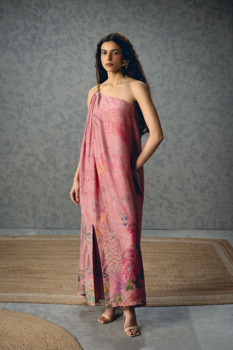 PENELOPE DRESS- PINK silk by Paulmi & Harsh in pink color for women in Singapore