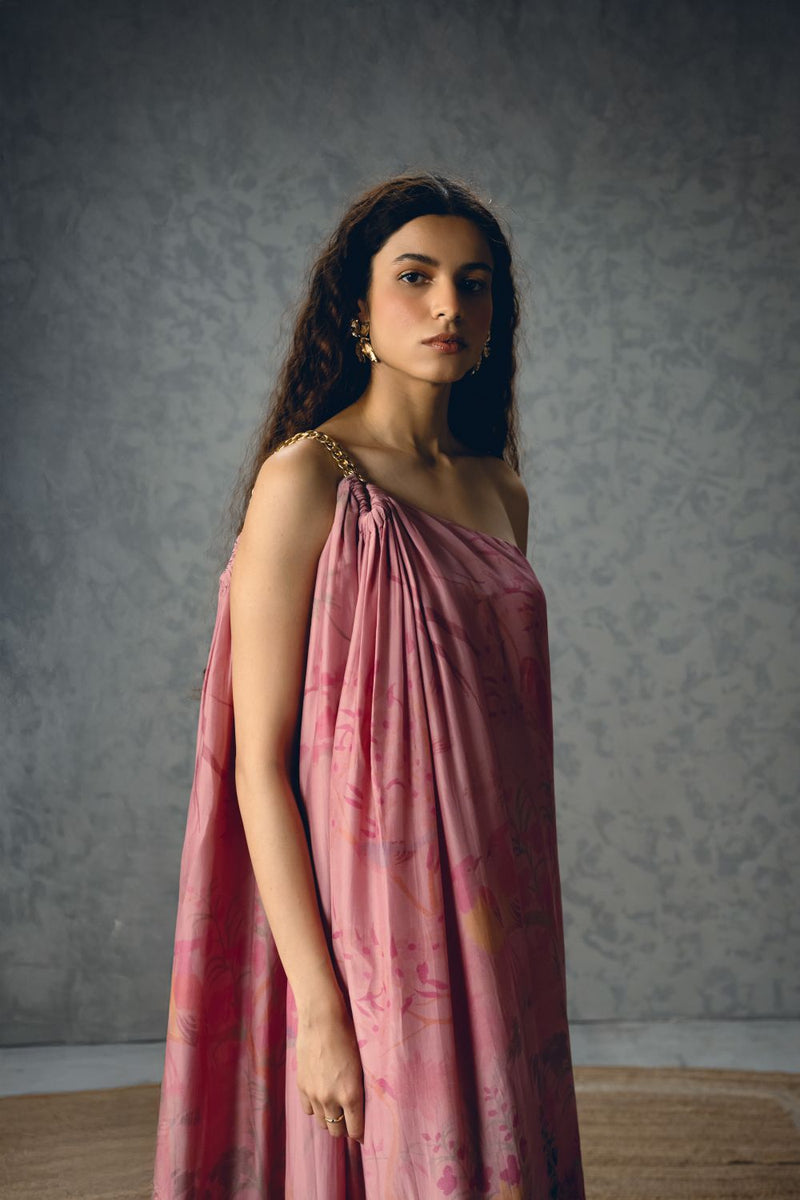PENELOPE DRESS- PINK silk by Paulmi & Harsh in pink color for women in Singapore