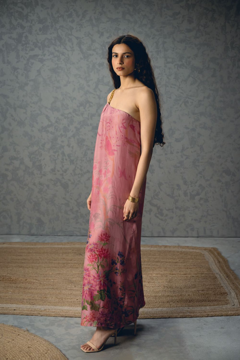 PENELOPE DRESS- PINK silk by Paulmi & Harsh in pink color for women in Singapore