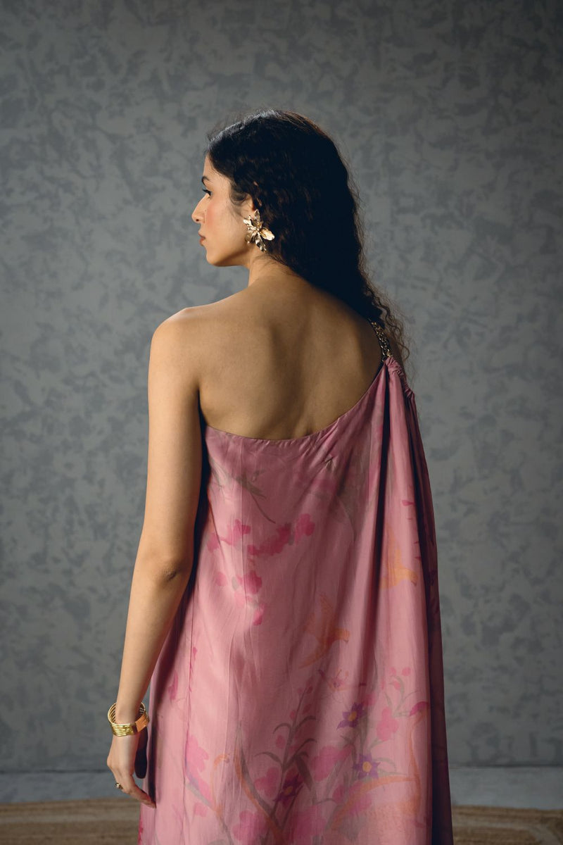 PENELOPE DRESS- PINK silk by Paulmi & Harsh in pink color for women in Singapore