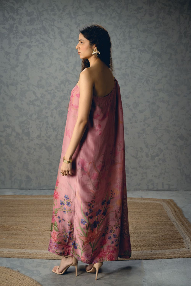 PENELOPE DRESS- PINK silk by Paulmi & Harsh in pink color for women in Singapore