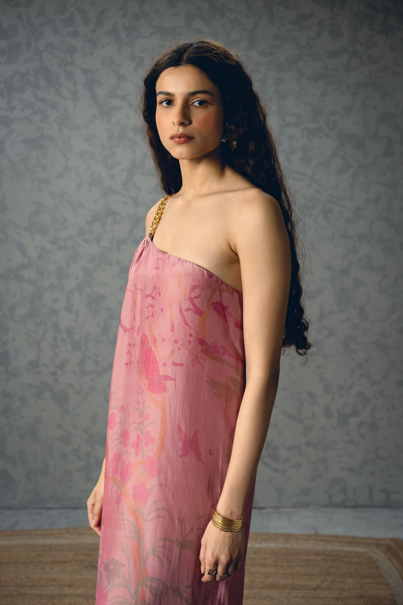 PENELOPE DRESS- PINK silk by Paulmi & Harsh in pink color for women in Singapore